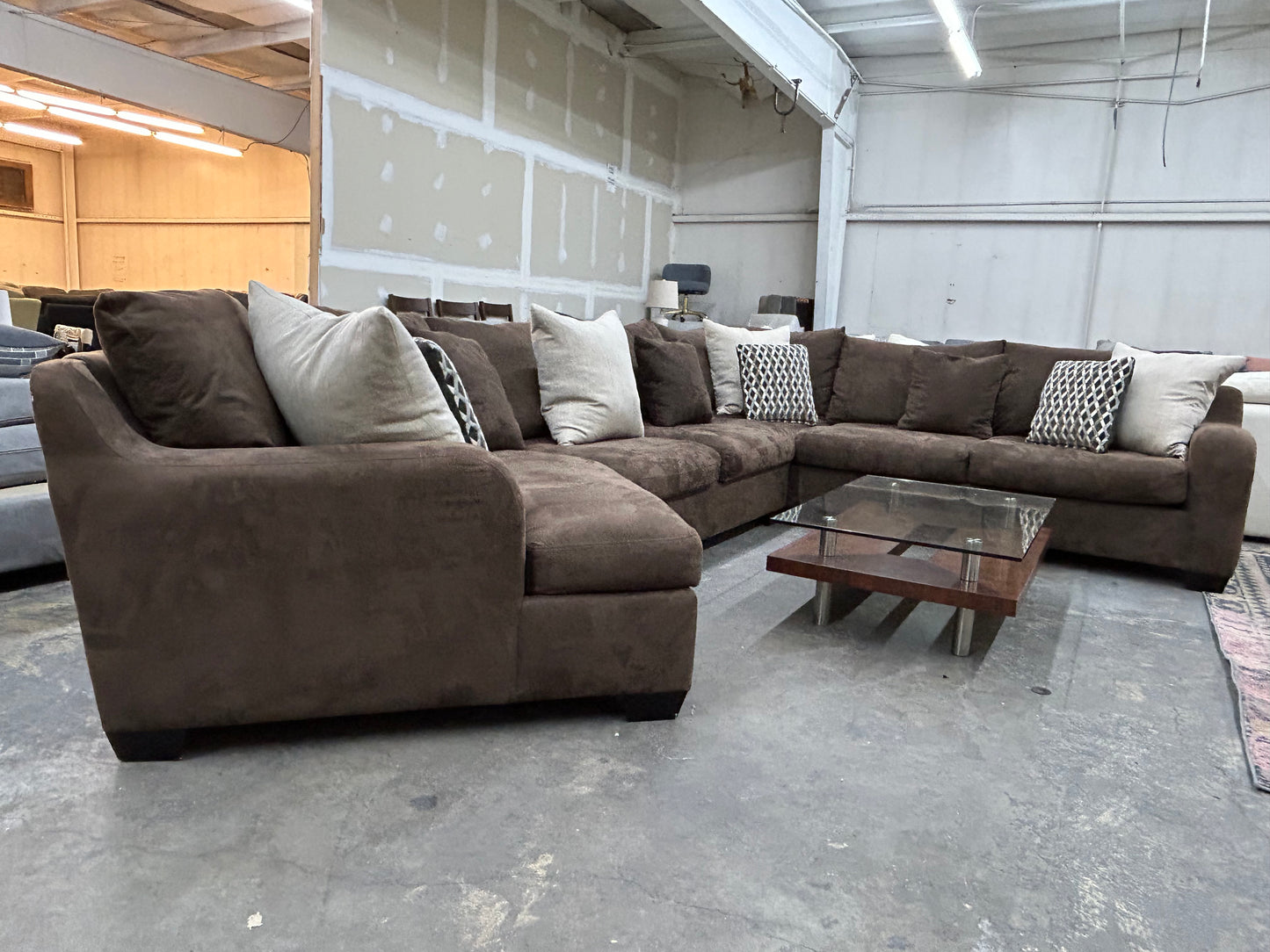 Brown MaxHome Cuddler Chaise Sectional