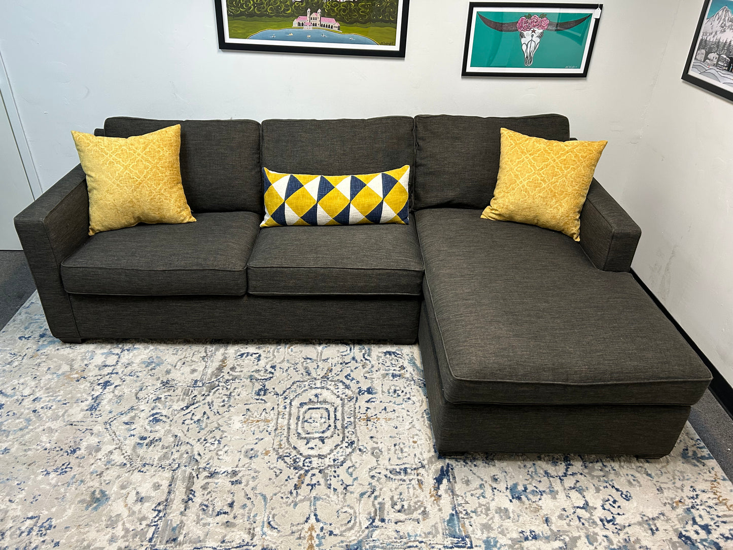 Dark Gray Crate & Barrel Davis Chaise Sectional