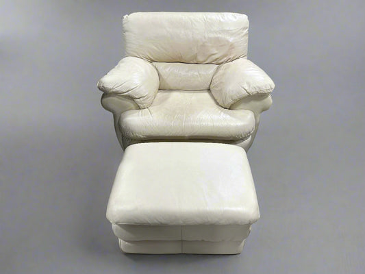 White Leather Accent Chair With Ottoman