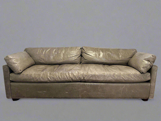 Restoration Hardware Gray Leather Belgian Track Arm Sofa