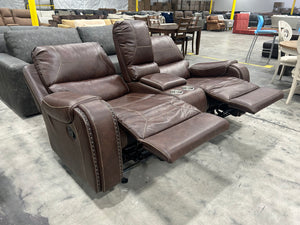 Brown Leather Recliner-Glider Sofa