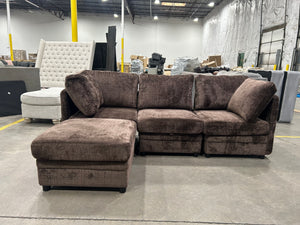Dark Brown Modular Sectional w/Storage Ottoman