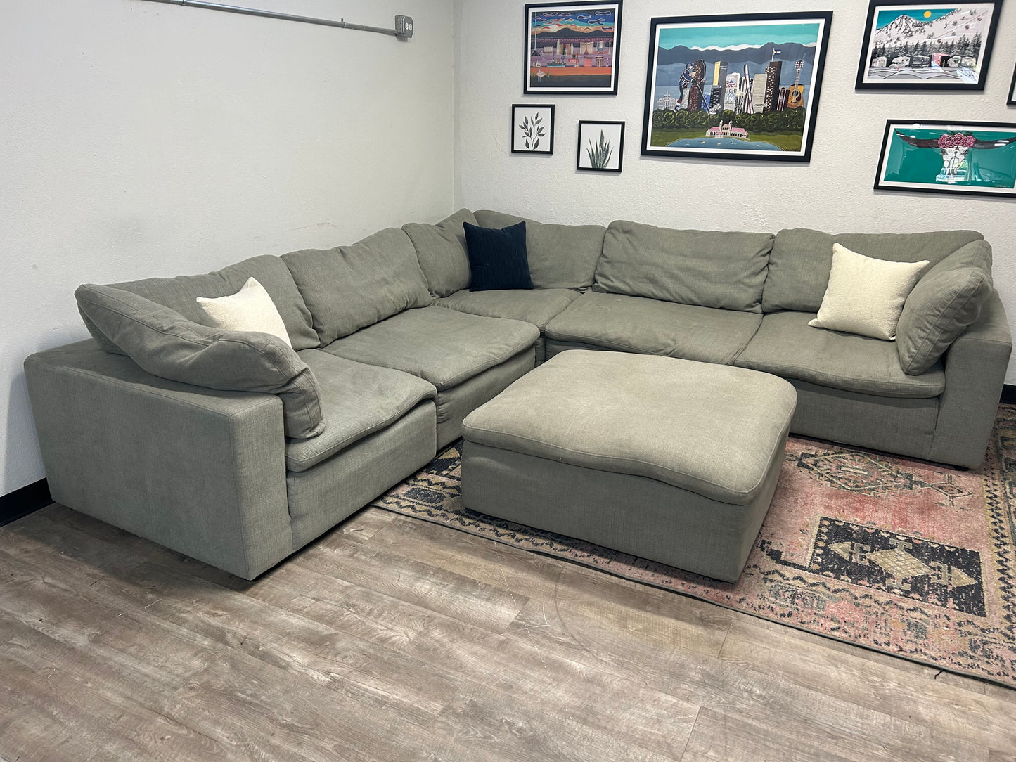 6-Pc Modular Sky Grey Cloud Sectional With Ottoman