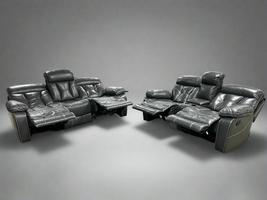 Contemporary Gray Leather Recliner Sofa & Loveseat Set
