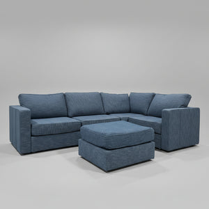 *Perfect Condition* Vintage Blue Rained Chenille LoveSac (5 Seat/7 Side)