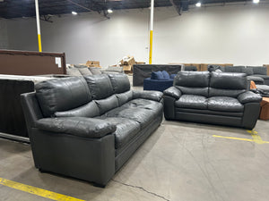 Dark Gray Leather Sofa & Loveseat Set