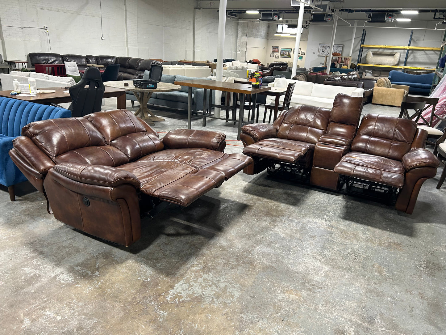 Brown Leather Power Recliner Sofa & Loveseat Set