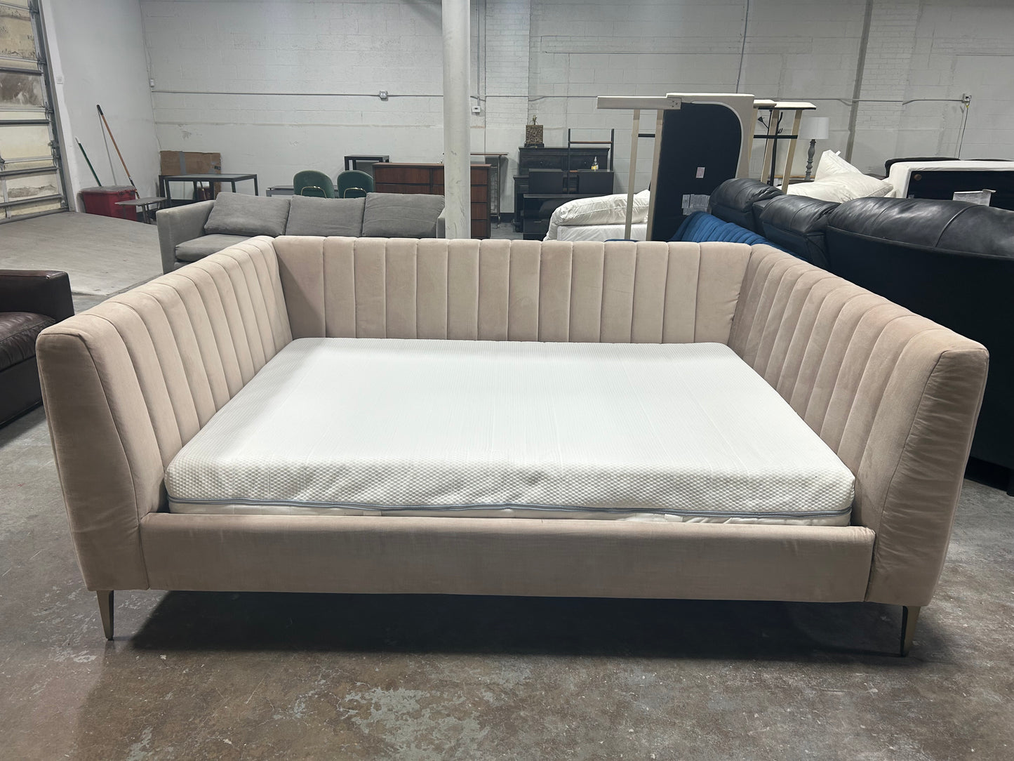 Pottery Barn Peach Velvet Full-Size MCM Daybed