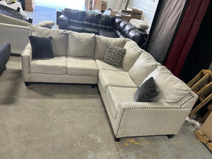 Studded Light Gray L-Shaped Sectional
