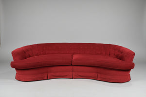 1970's Red Velvet Curved MCM Sofa