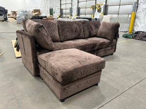 Dark Brown Modular Sectional w/Storage Ottoman