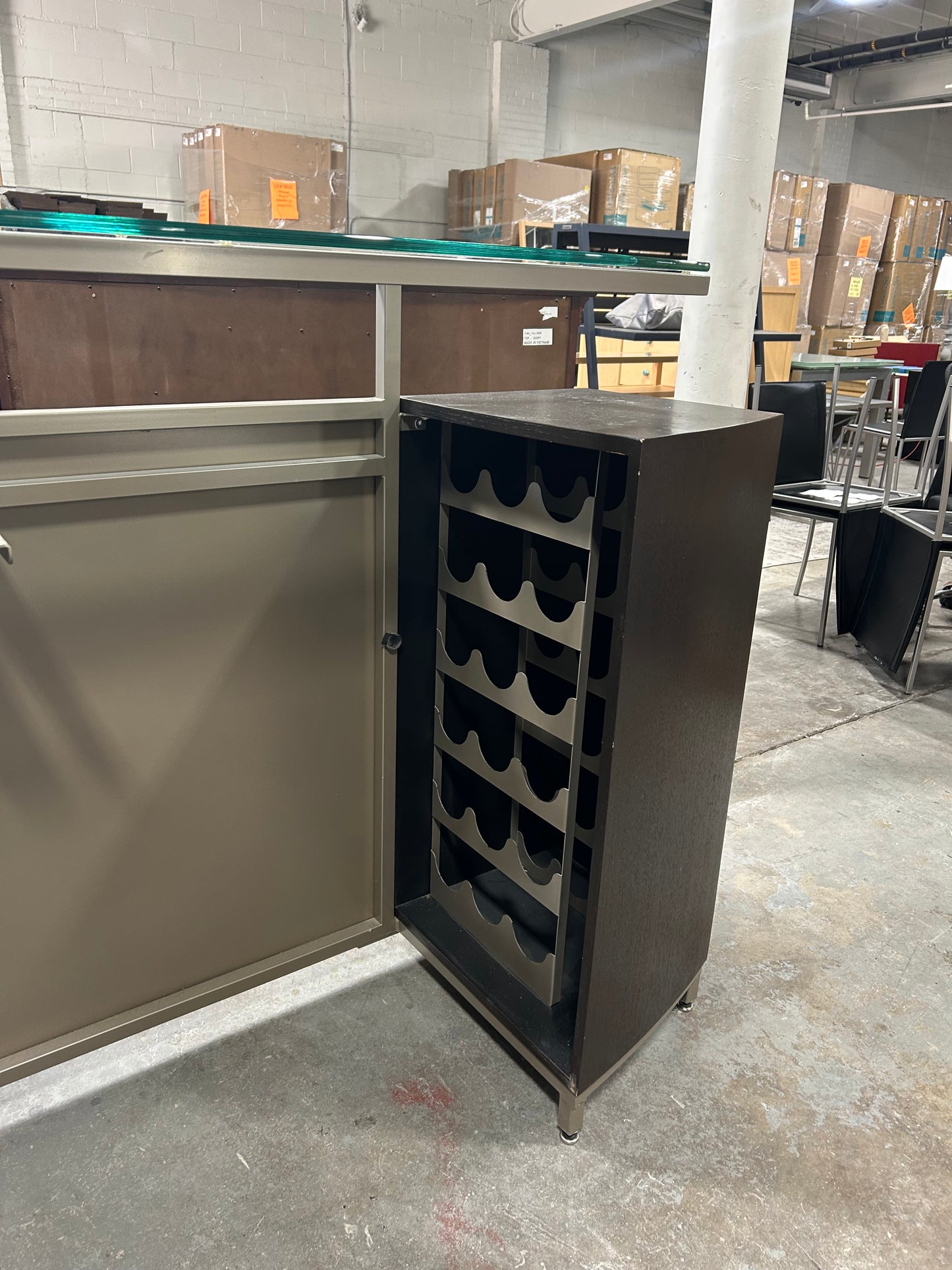 Contemporary Glass-Top Folding Bar Cabinet