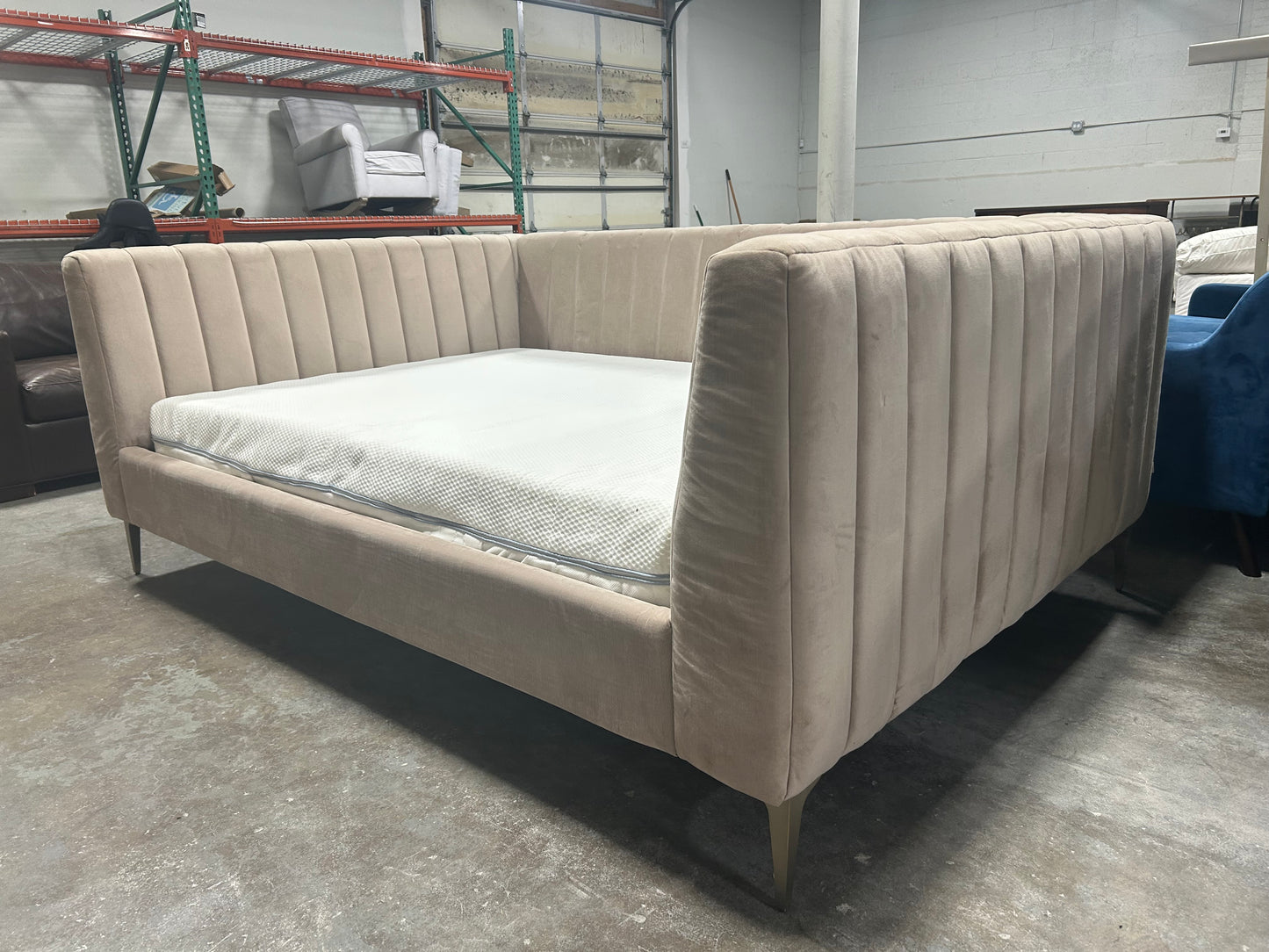Pottery Barn Peach Velvet Full-Size MCM Daybed