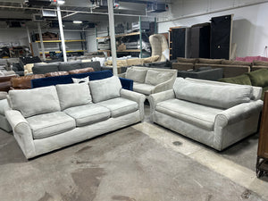 Contemporary Light Gray Velvet Sofa & Oversize Chair Set