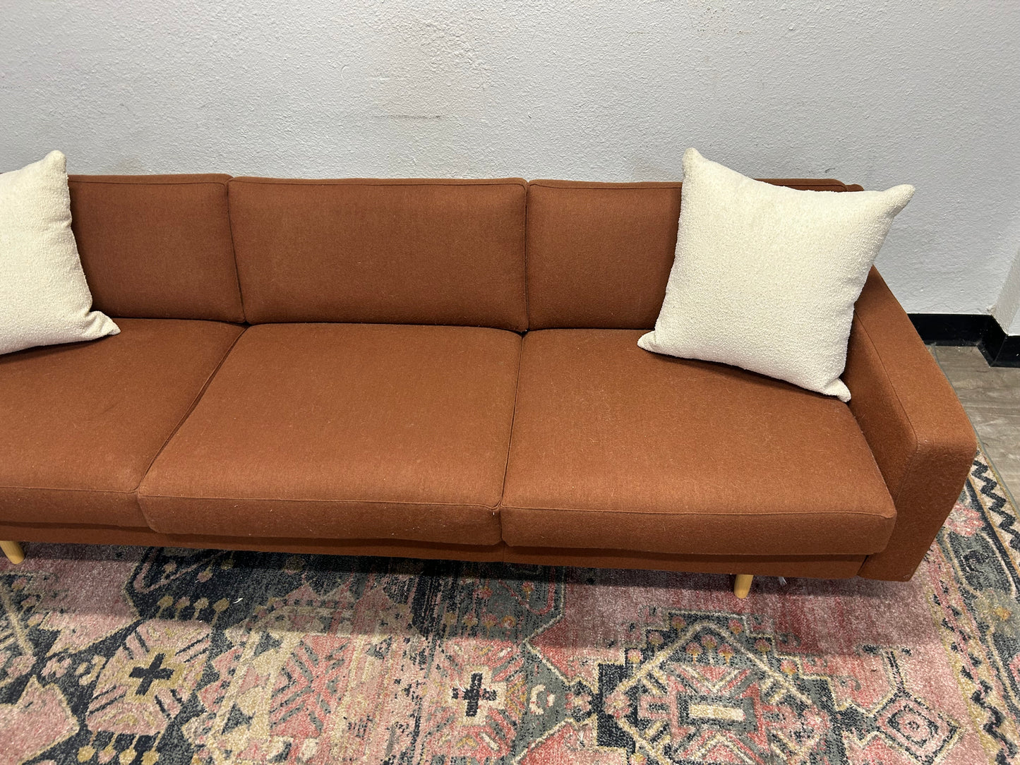 OFS Burnt Orange 100% Wool MCM Sofa