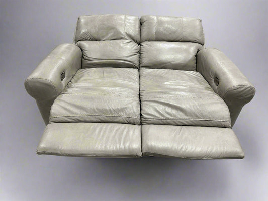 Light Gray Leather Power Recliner Loveseat