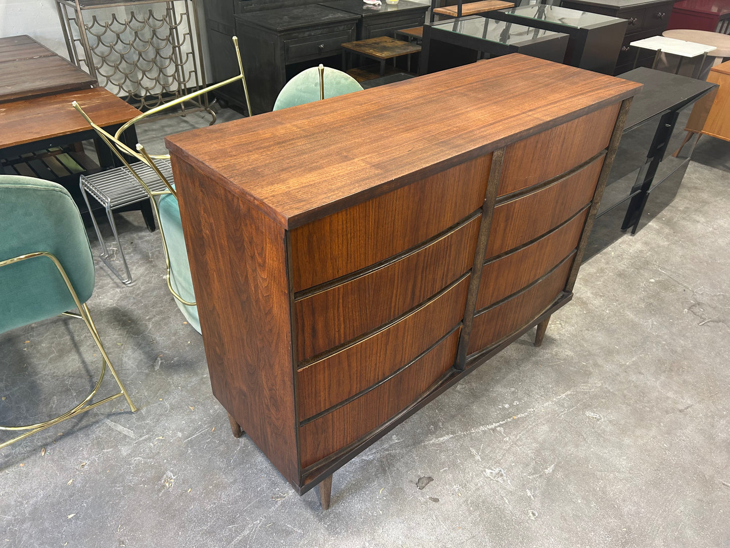 Bassett 8-Drawer MCM Walnut Wood Dresser