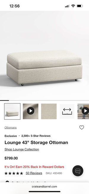 Crate & Barrel 83'' Lounge Sofa w/Storage Ottoman (Beige)