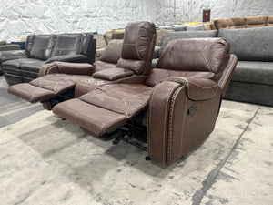 Brown Leather Recliner-Glider Sofa