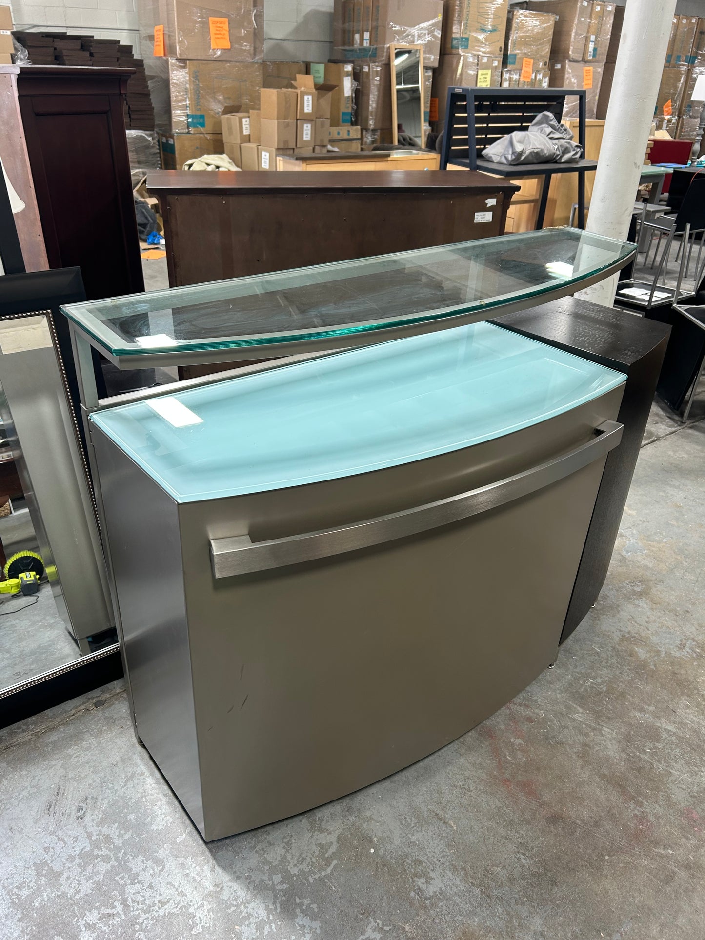 Contemporary Glass-Top Folding Bar Cabinet