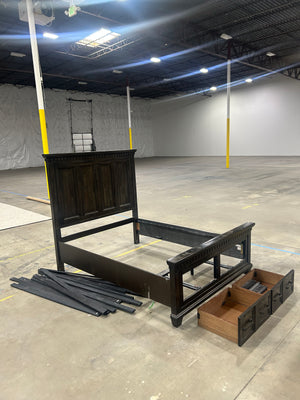 Distressed Dark Brown Queen Bed Frame