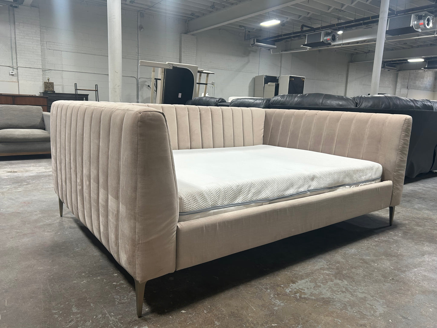 Pottery Barn Peach Velvet Full-Size MCM Daybed