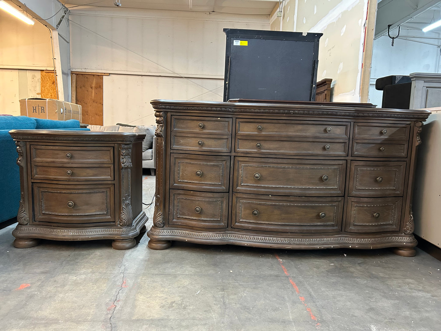 Brown Wooden Dresser And Night Stand Set