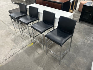 Black Leather Counter Stools (Set of 4)