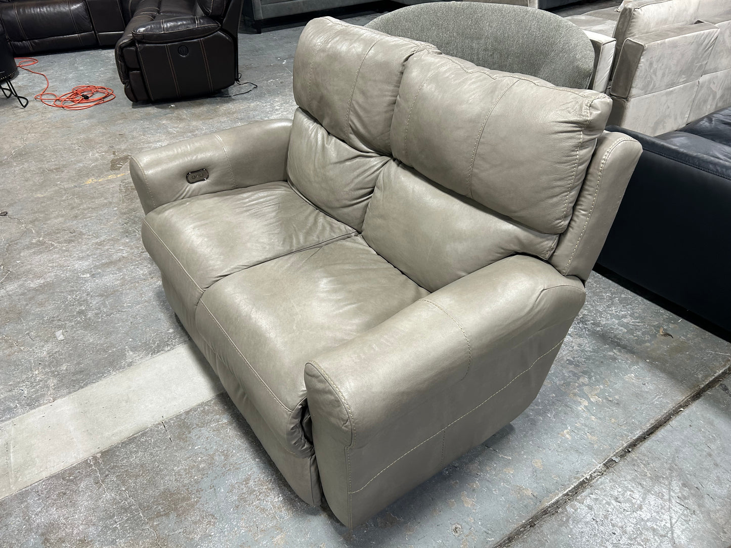 Light Gray Leather Power Recliner Loveseat