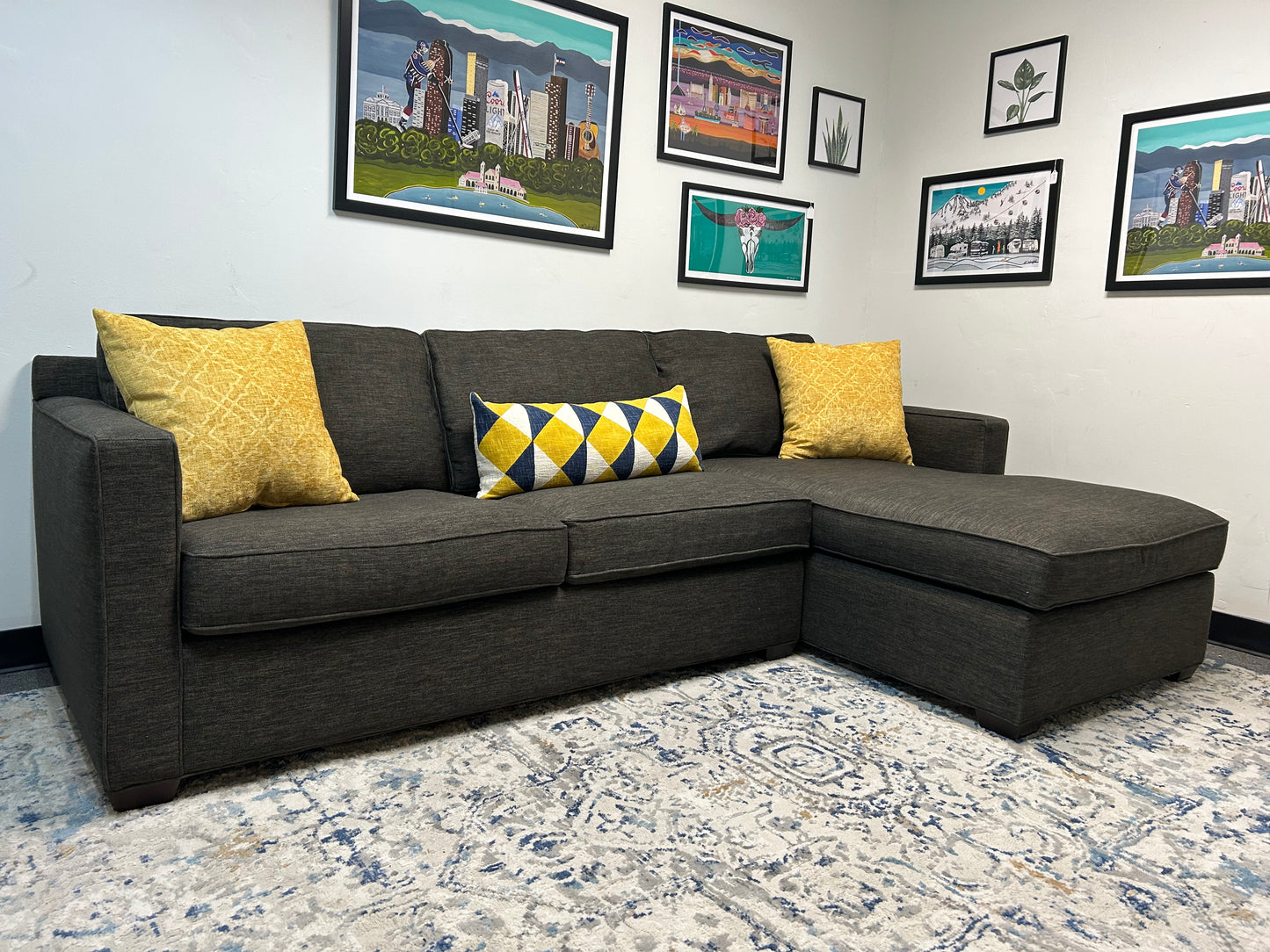 Dark Gray Crate & Barrel Davis Chaise Sectional