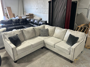 Studded Light Gray L-Shaped Sectional
