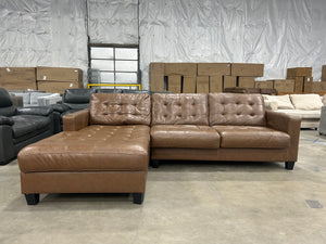 Brown Leather MCM Chaise Sectional