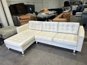 White Leather MCM Chaise Sectional