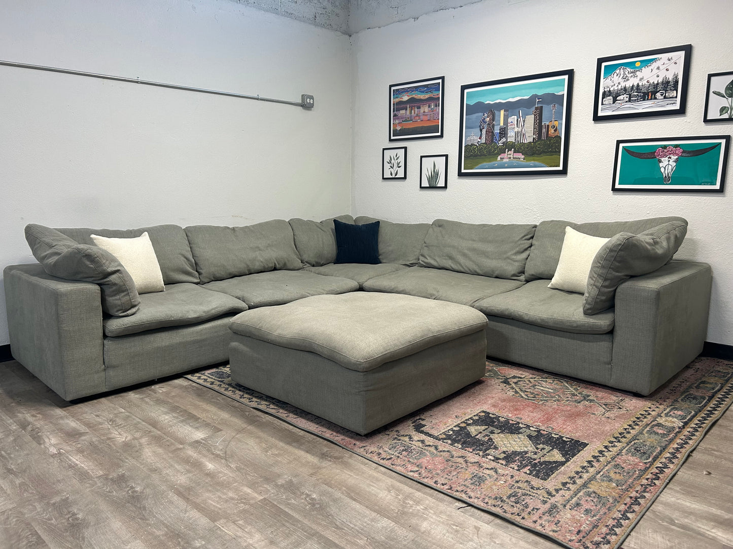 6-Pc Modular Sky Grey Cloud Sectional With Ottoman