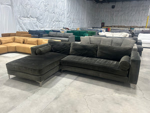 Dark Olive Velvet 2-Pc Chaise Sectional
