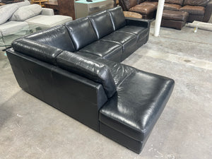 Natuzzi 3-Pc Black Leather Chaise Sectional
