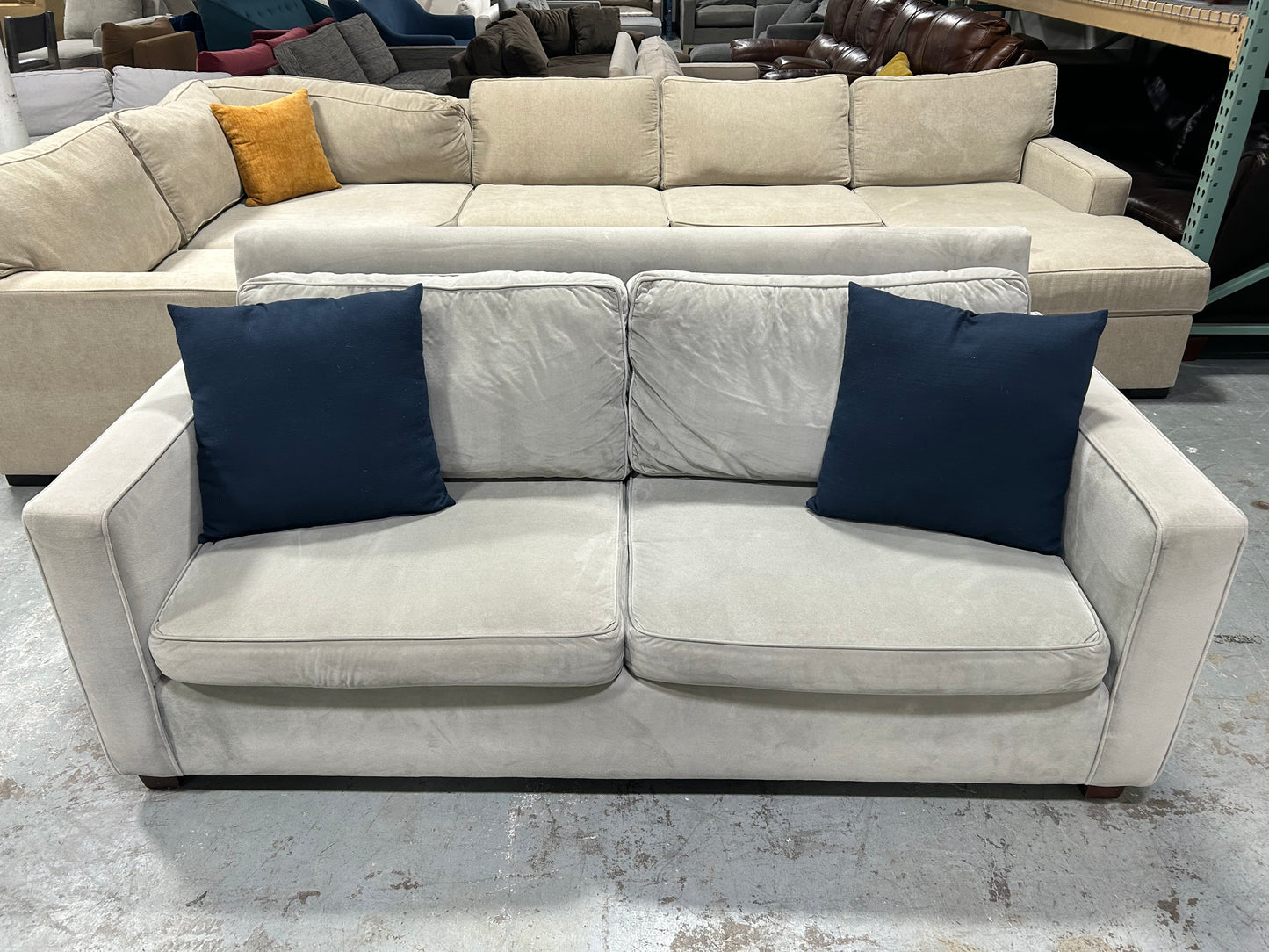 West Elm Sky Grey Velvet 76” Henry Sofa