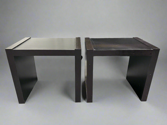 Espresso Wooden Glass-Top End Table Set