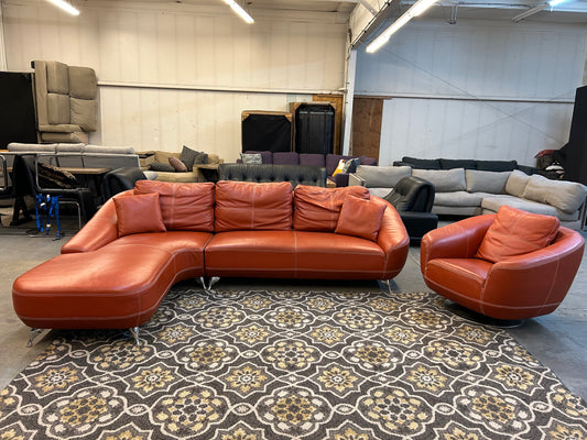 Zuri Furniture Orange Leather Lucy Sectional And Chair Set