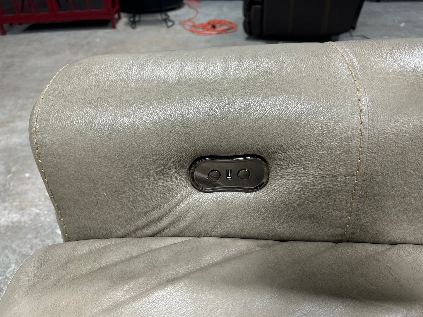 Light Gray Leather Power Recliner Loveseat