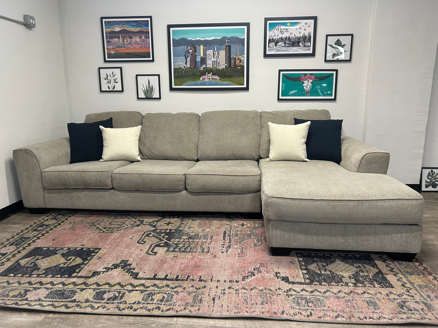 Contemporary Light Gray Chaise Sectional
