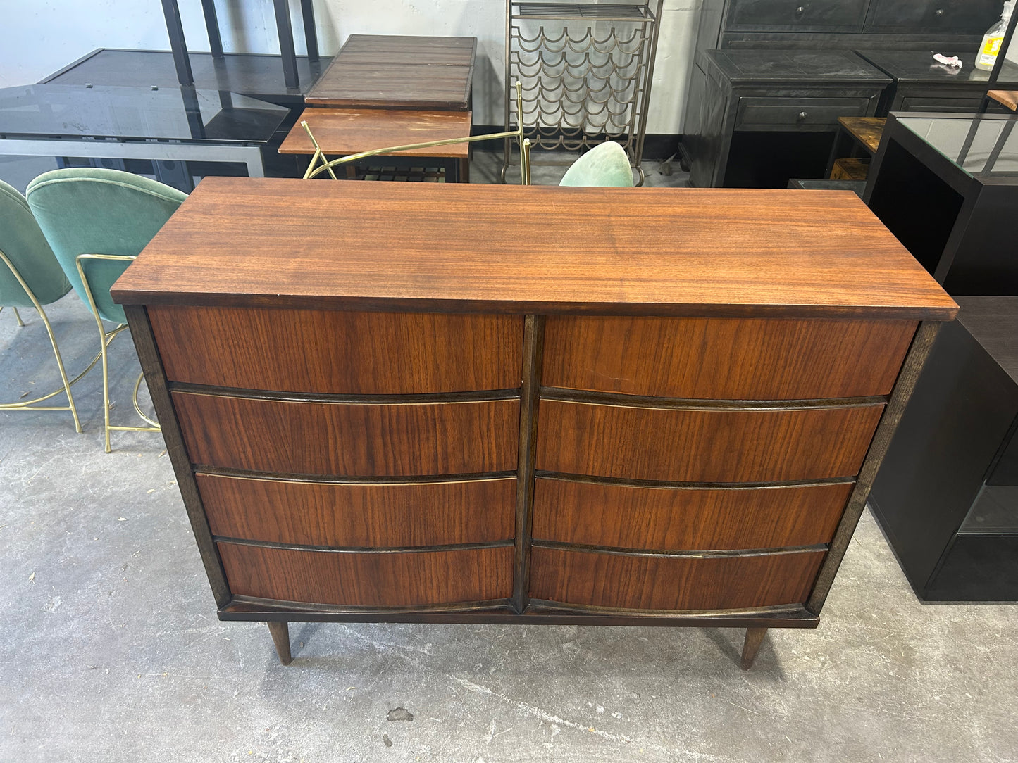 Bassett 8-Drawer MCM Walnut Wood Dresser