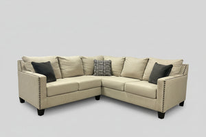Studded Light Gray L-Shaped Sectional