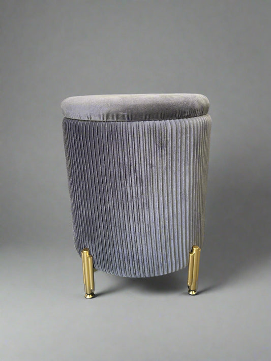 Gray Velvet MCM Storage Footstool