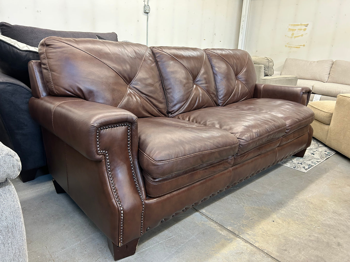 Studded Brown Leather Couch