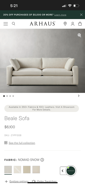 Arhaus 96” White Beale Sofa