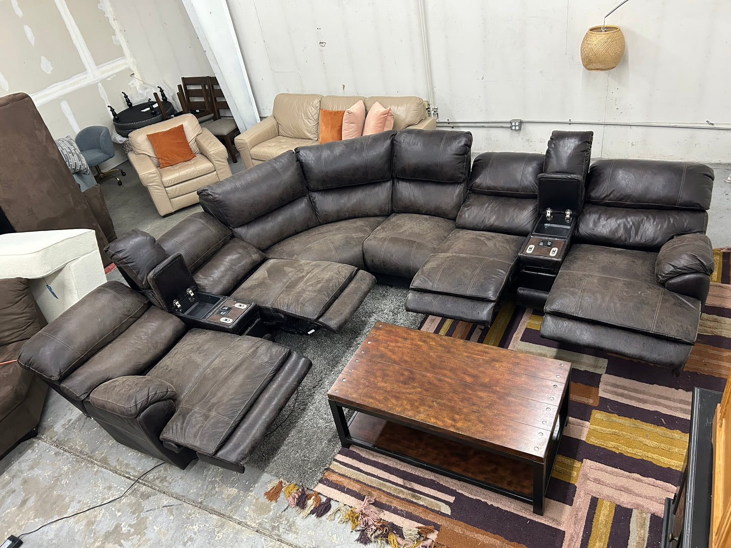 Brown Microsuede Electric Recliner Sectional