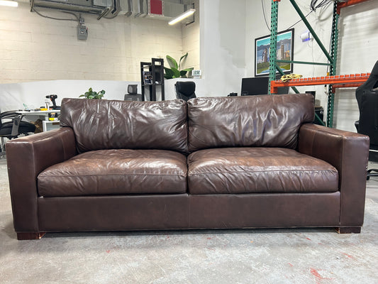 Crate & Barrel 88” Dark Brown Leather Axis Sofa