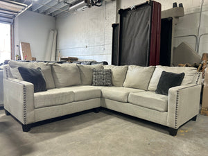 Studded Light Gray L-Shaped Sectional