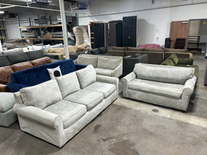 Contemporary Light Gray Velvet Sofa & Oversize Chair Set